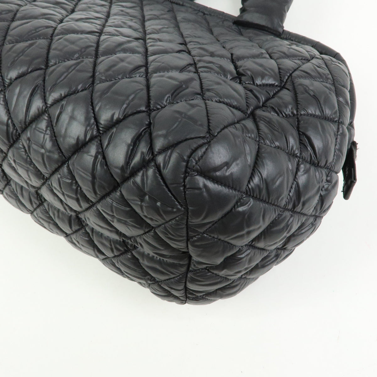 CHANEL COCO COCOON Nylon Leather Boston Bag Hand Bag Black A47205