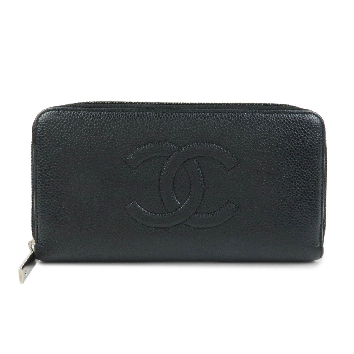 CHANEL COCO Mark Caviarskin Round Zippy Long Wallet Black A50071