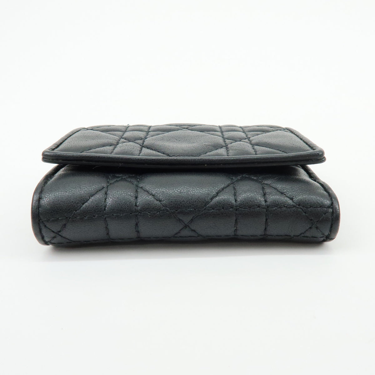 Christian Dior Lady Dior Cannage Bi-fold Compact Lotus Wallet Black
