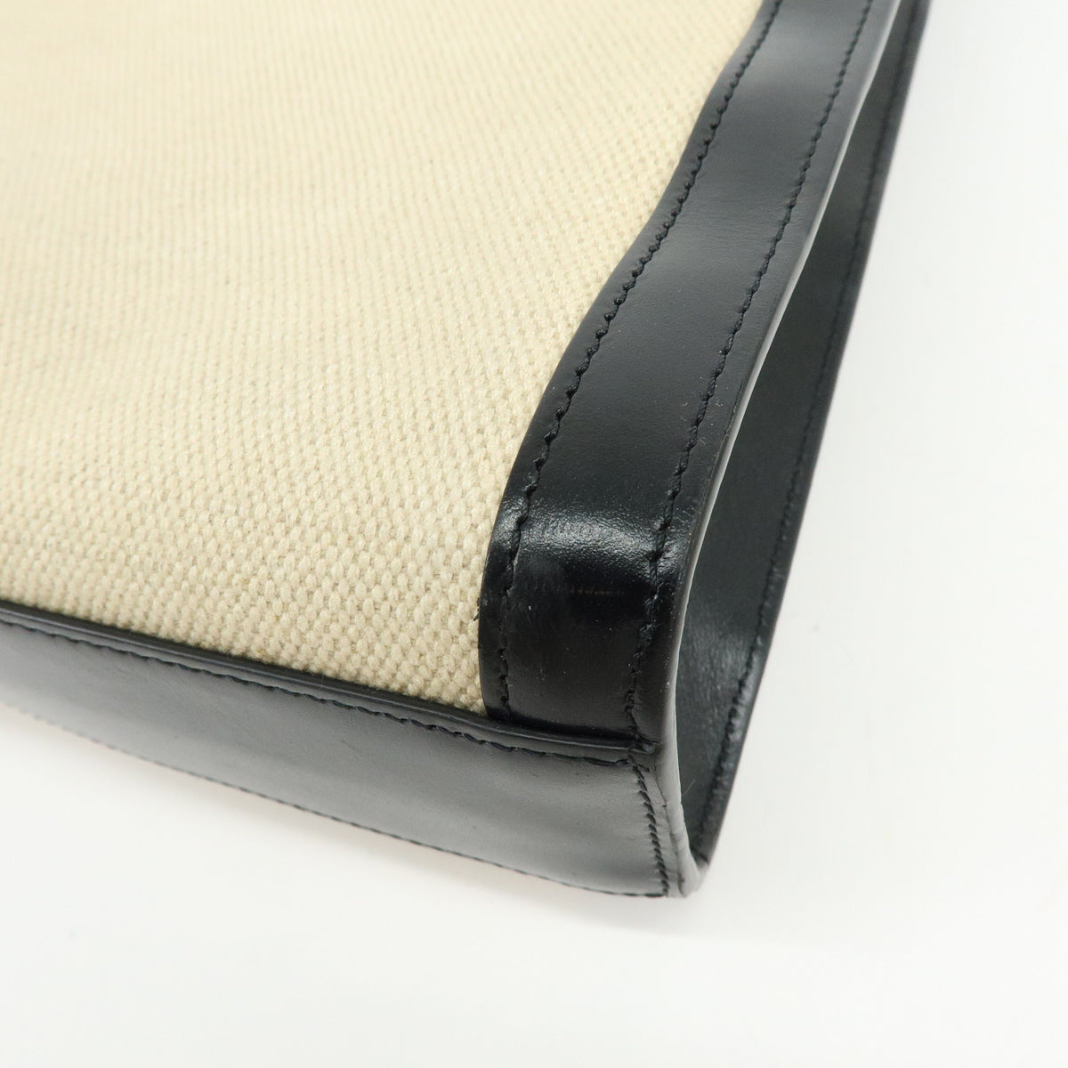 CELINE Small Verical Cabas Canvas Leather 2WAY Bag Tote Bag Beige Black