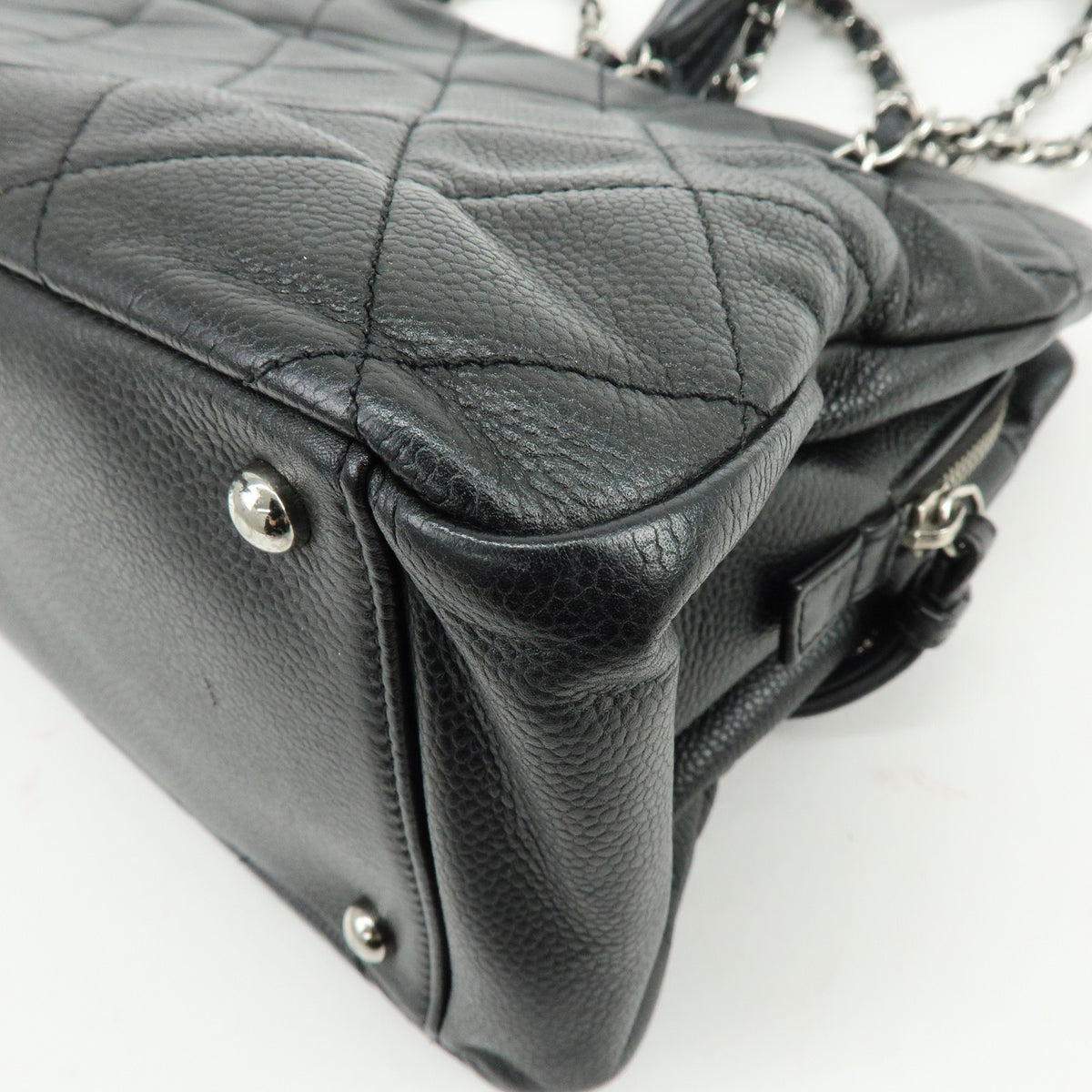 CHANEL Matelasse COCO Mark Caviarskin Chain Shoulder Bag Tote Bag Black
