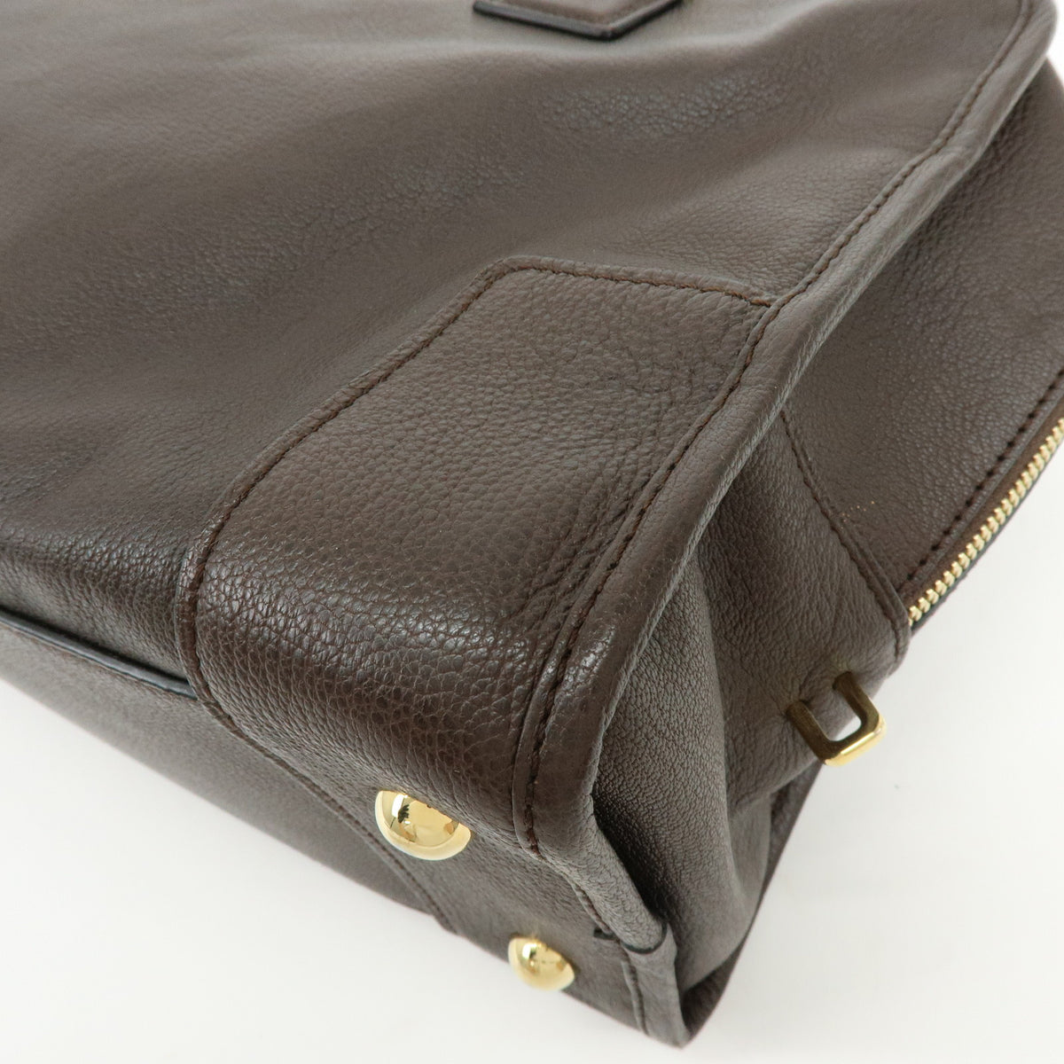LOEWE Anagram Amazona 35 Leather Boston Bag Hand Bag Dark Brown
