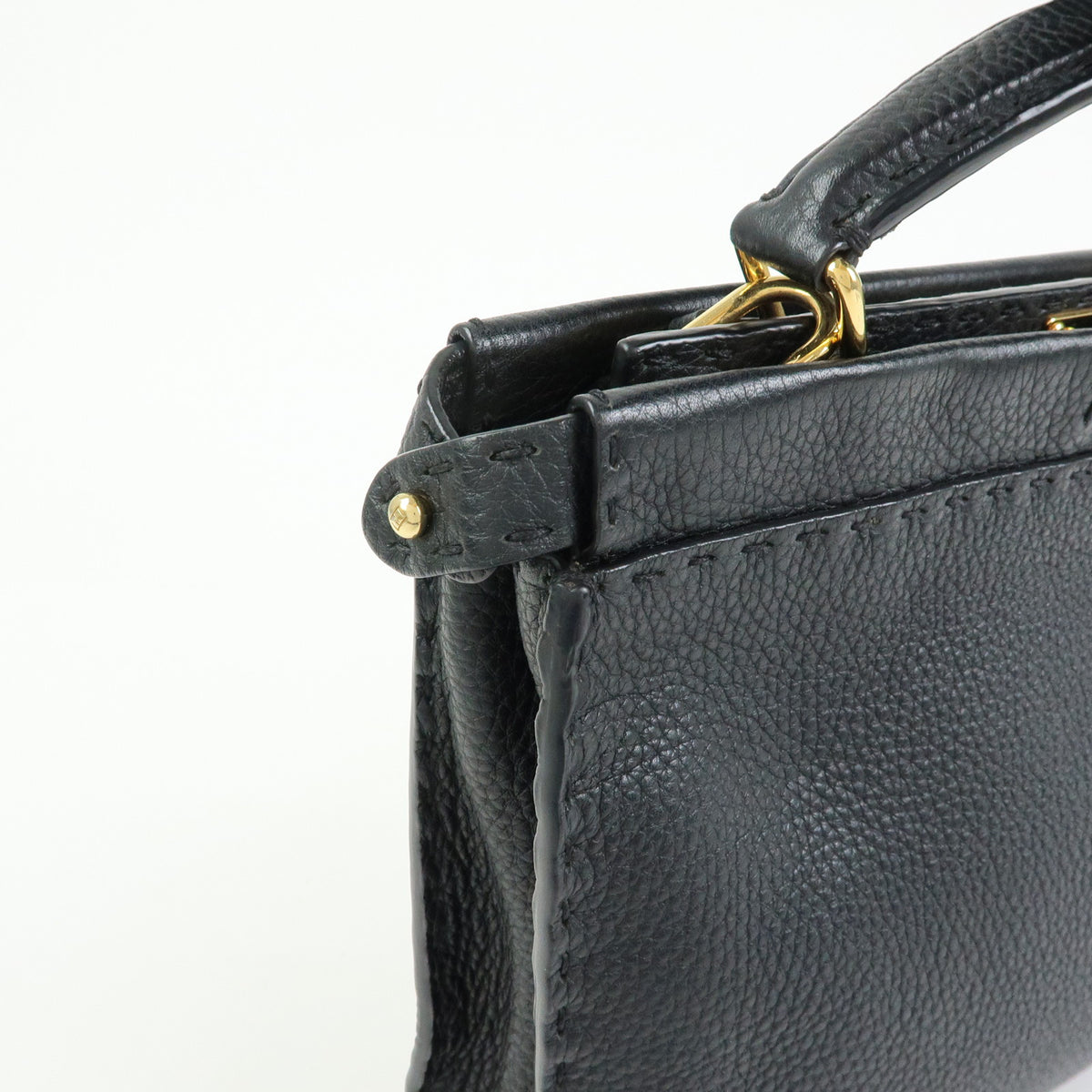 FENDI Peekaboo Seleria Calf Leather 2Way Hand Bag Black 7VA422
