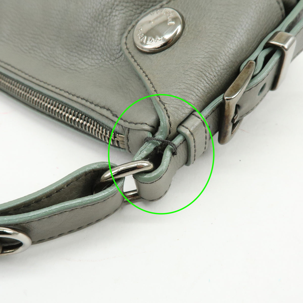 PRADA Buffalo Snap Leather Hand Bag Shoulder Bag Gray BR2666
