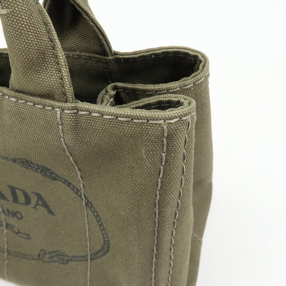 PRADA Triangle Logo Canapa Mini Canvas Tote Bag Hand Bag Khaki BN2439