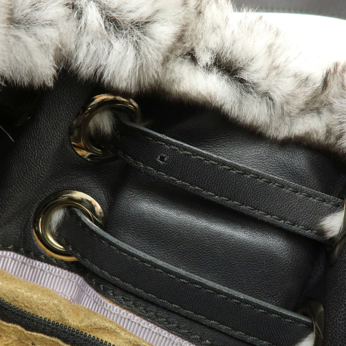JIMMY CHOO Lapin Rabbit Fur Leather Hand Bag Tote Bag Brown Gray