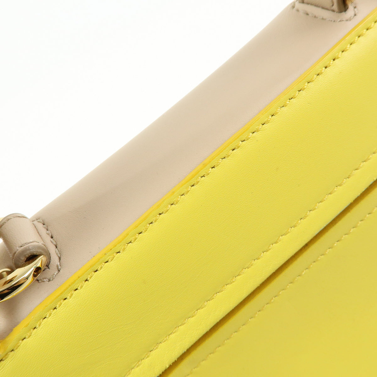 Ferragamo Gantini Leather 2Way Hand Bag Shoulder Bag Yellow Beige White