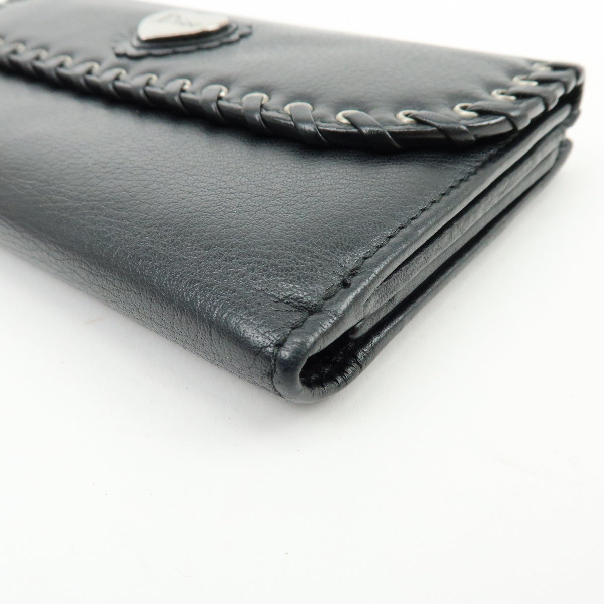Christian Dior Heart Ethnic Line Leather Long Wallet Black