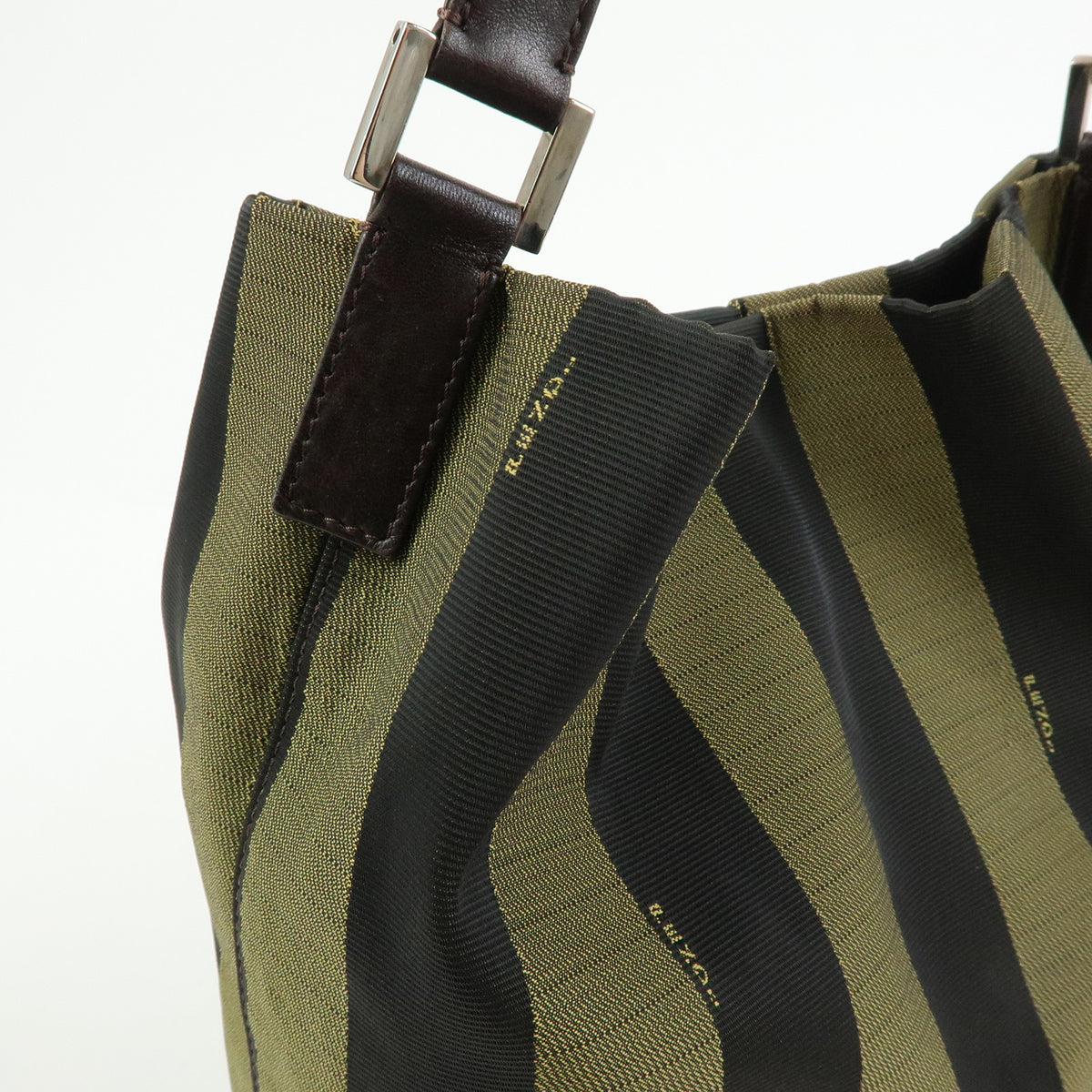 FENDI Pequin Canvas Leather Shoulder Bag  Hand Bag Brown 222828653・008