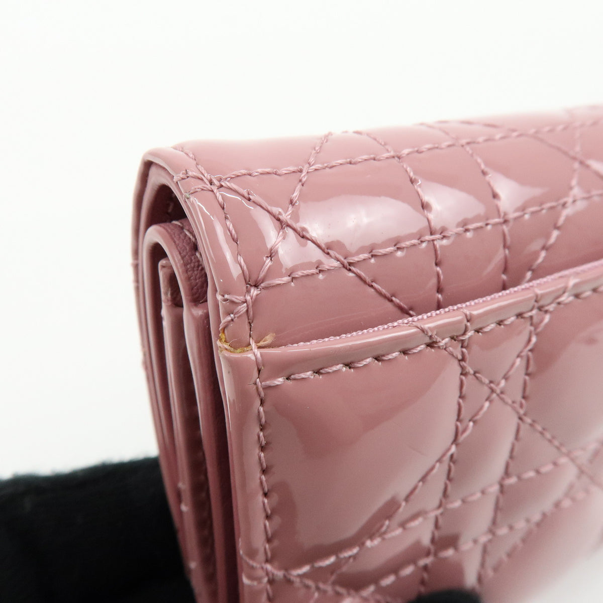 Christian Dior Cannage Lady Dior Patent Leather Compact Wallet Pink