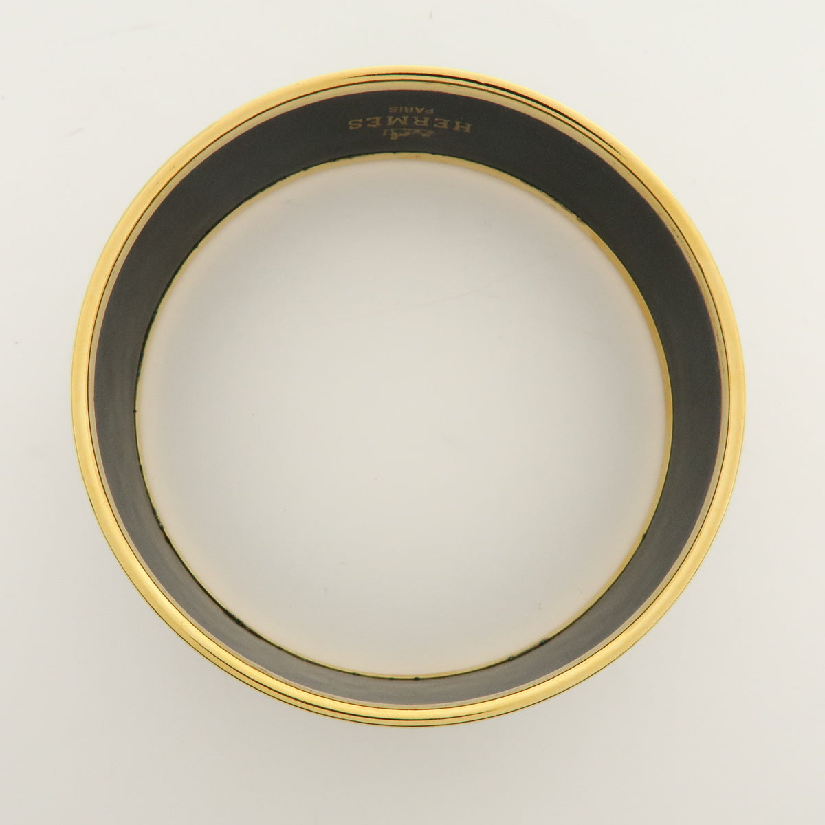 HERMES Email GM Gold Plated Metal Bangle Bracelet Gold Brown
