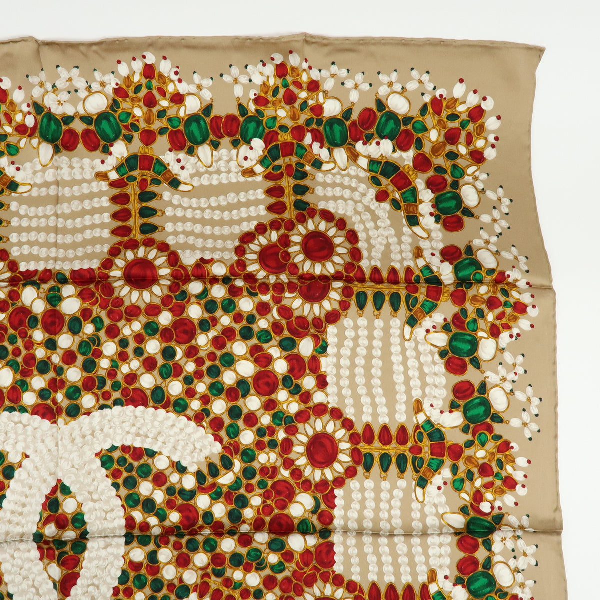CHANEL COCO Mark Silk100% Jewelry Pattern Scarf Brown Red