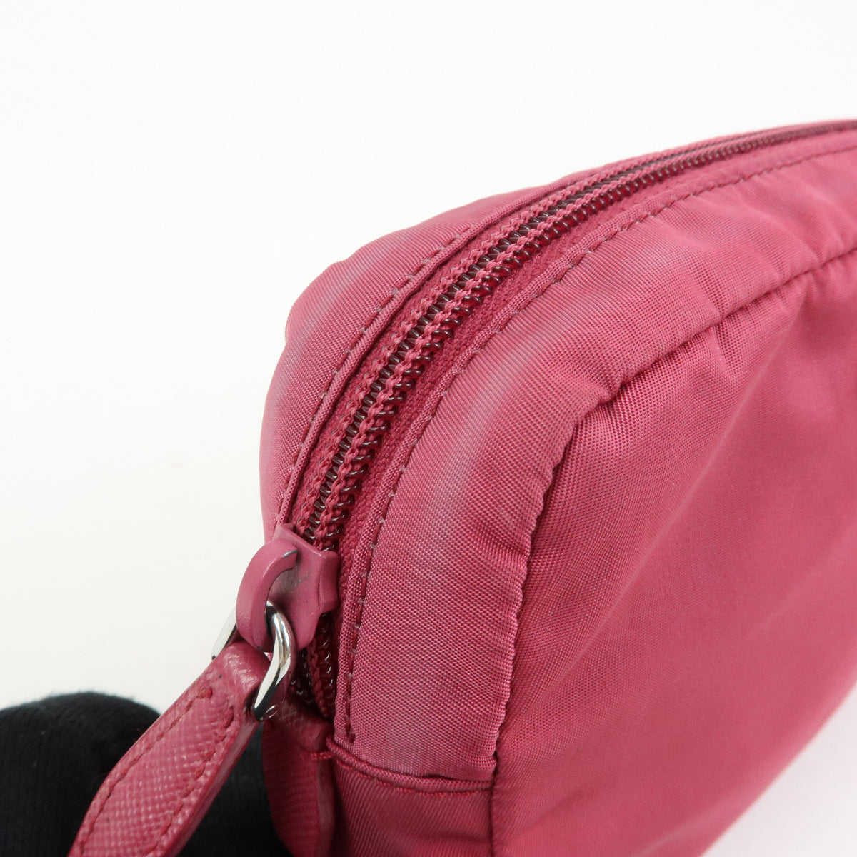 PRADA Triangle Logo Nylon Saffiano Leather Cosmetic Pouch Pink 1N0340