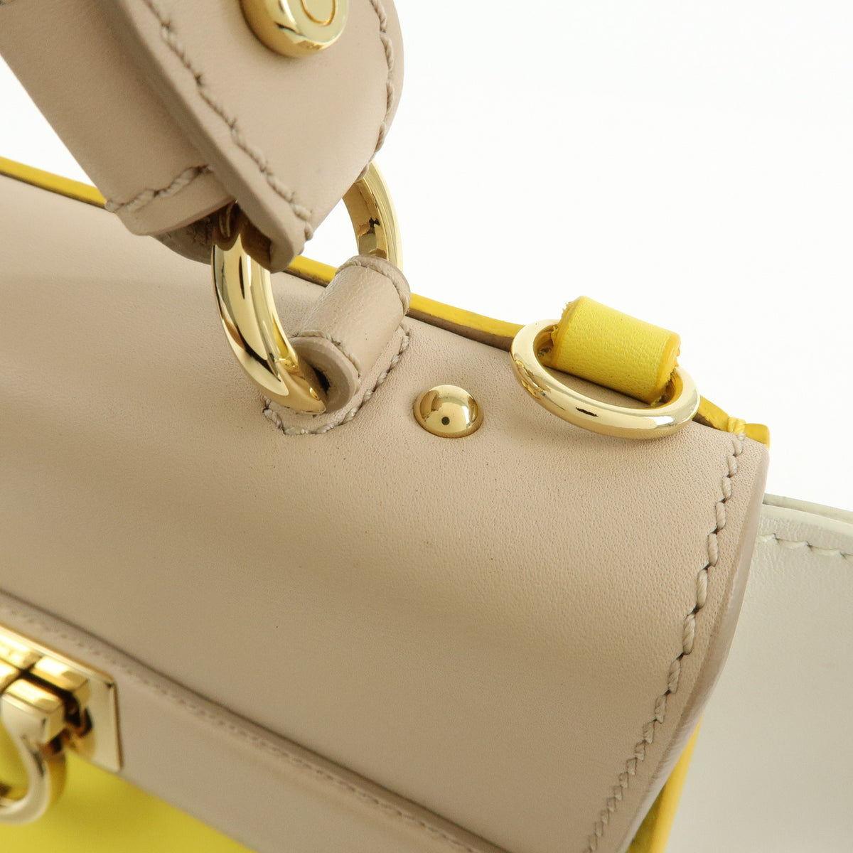 Ferragamo Gantini Leather 2Way Hand Bag Shoulder Bag Yellow Beige White