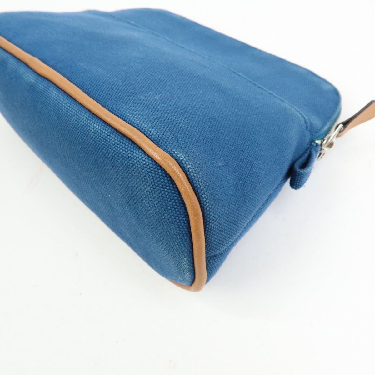 HERMES Bolide Mini Cotton Leather Cosmetic Pouch Blue