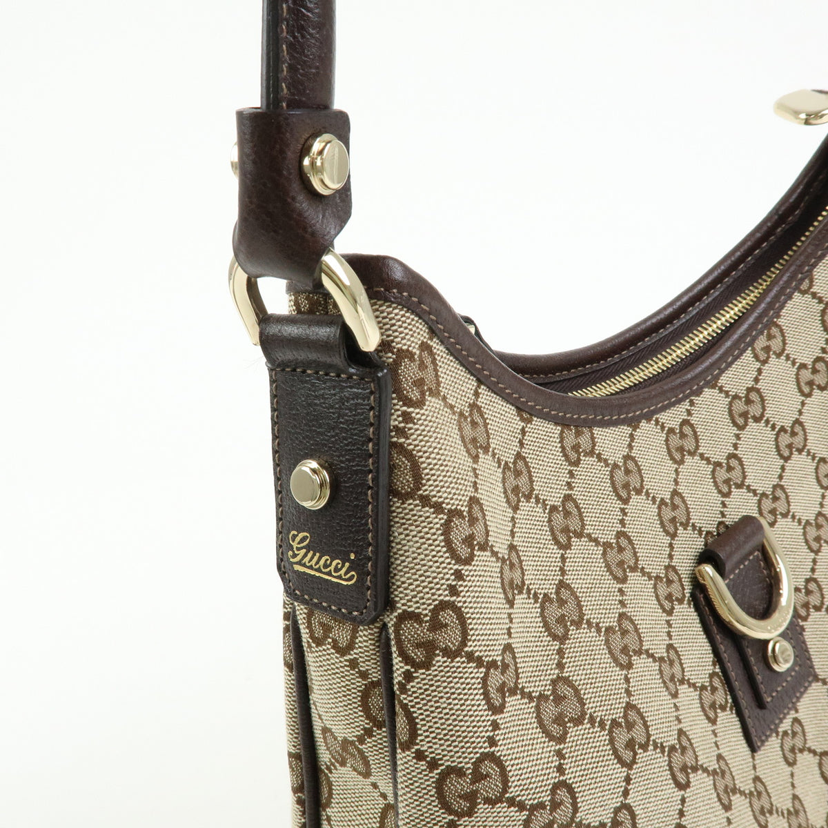 GUCCI Abbey Canvas Leather Shoulder Bag Brown 130738