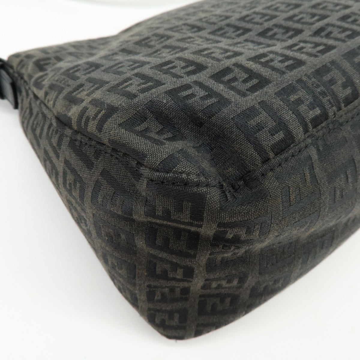 FENDI Mamma Baguette Zucchino Canvas Leather Shoulder Bag Black 8BR001
