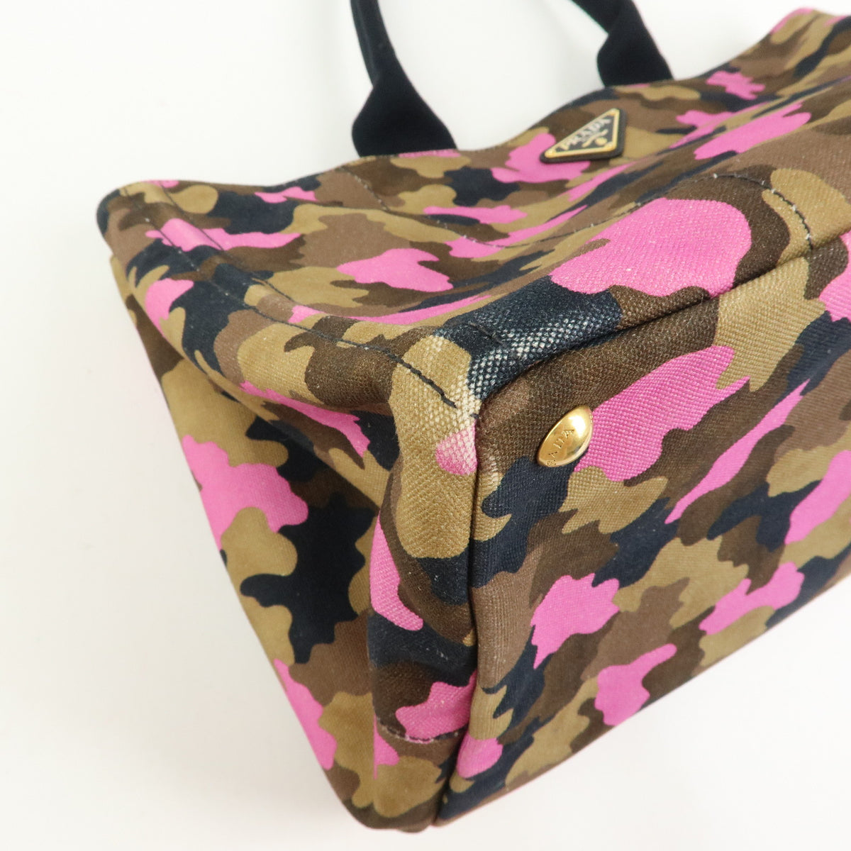 PRADA Triangle Logo Canapa Canvas Tote Bag Camouflage Khaki PInk BN2020