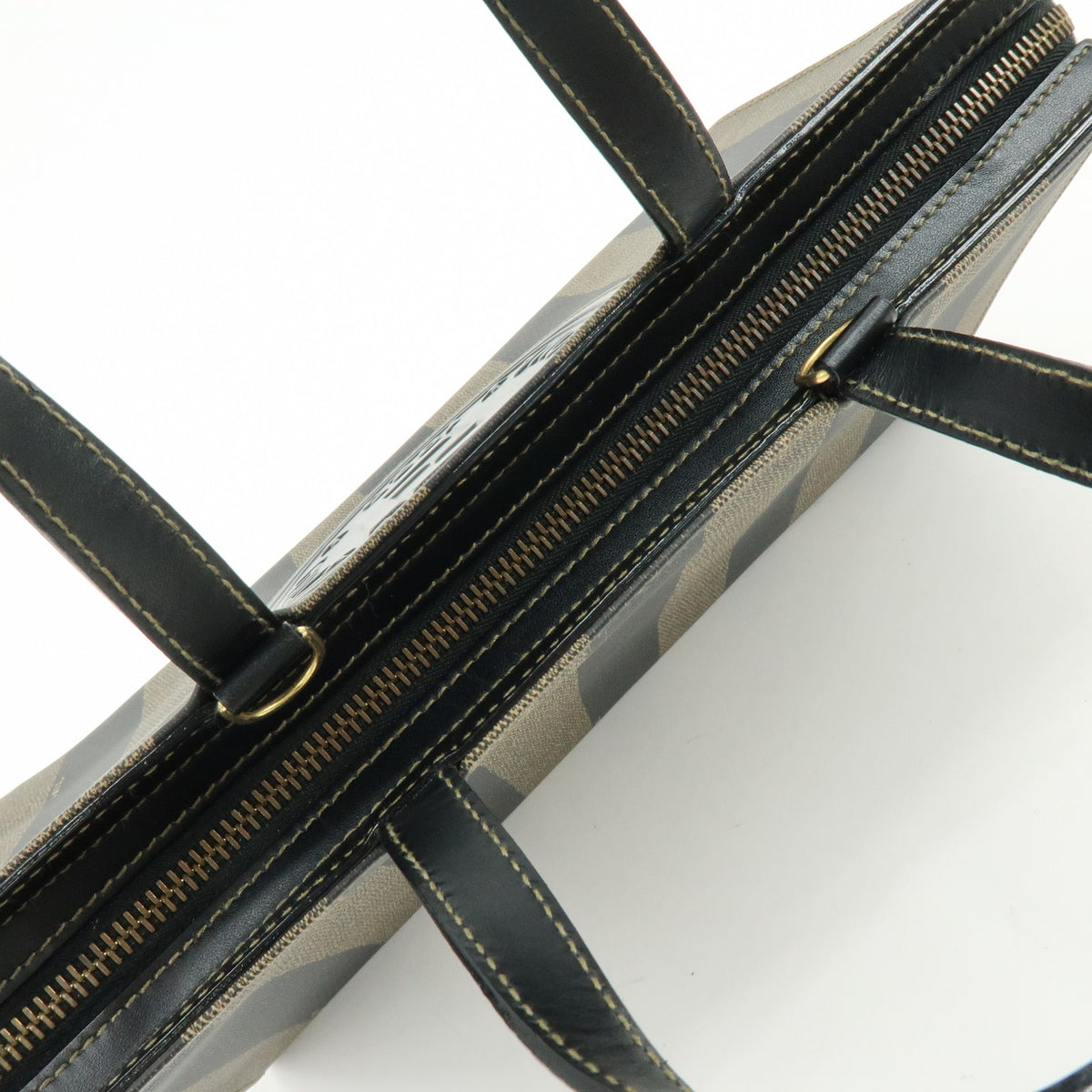 FENDI Pequin PVC Leather 2Way Hand Bag Black Brown 261390