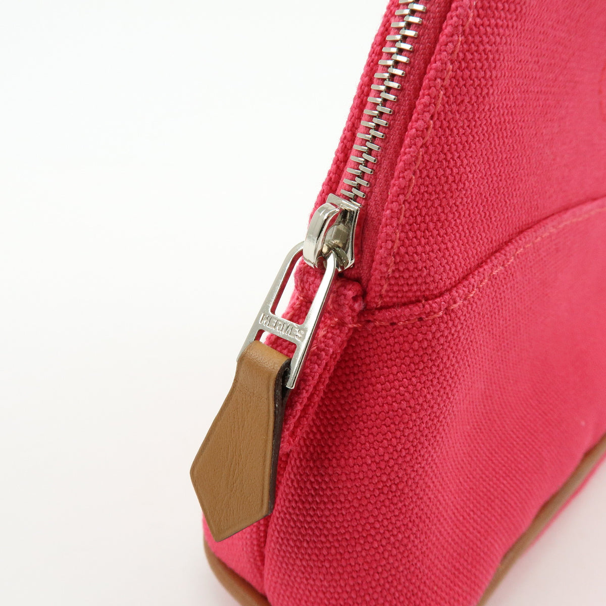 HERMES Cotton Canvas Leather Mini Bolide Pouch Pink Beige