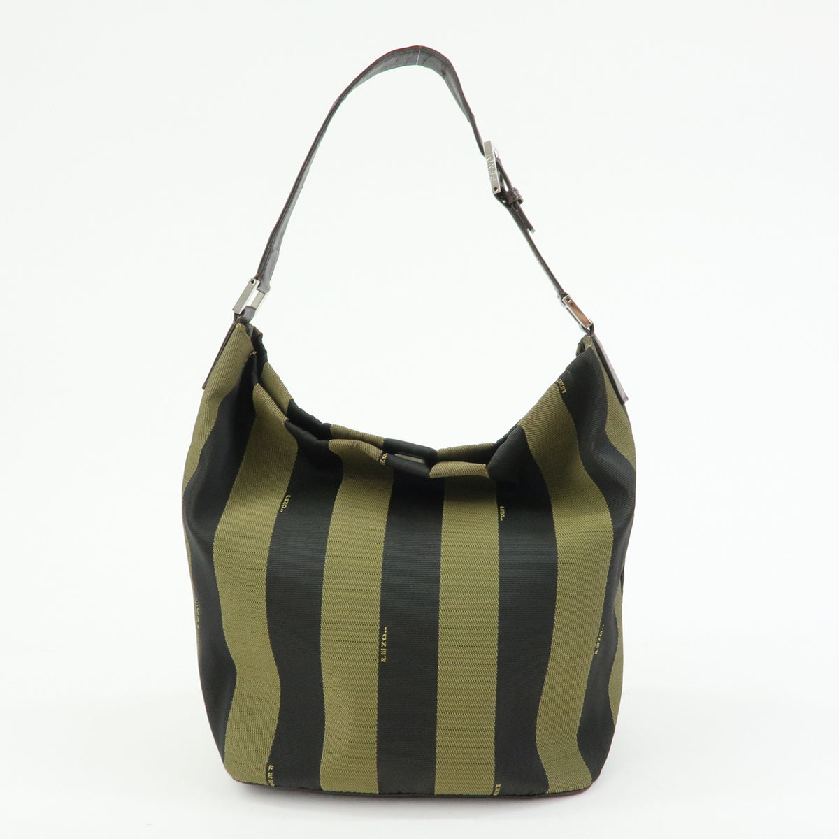 FENDI Pequin Canvas Leather Shoulder Bag  Hand Bag Brown 222828653・008