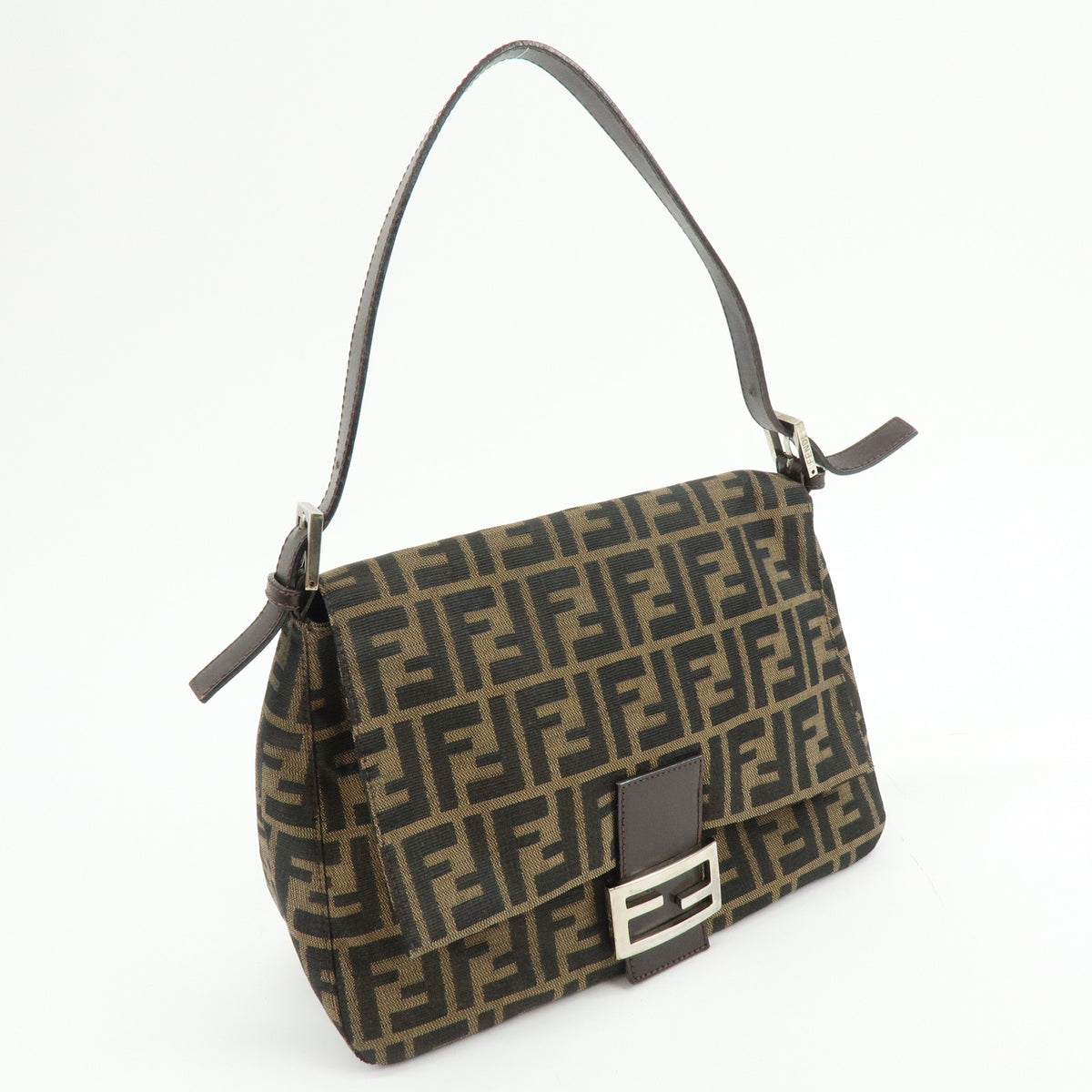 FENDI Mamma Baguette Zucca Jacquard Canvas Leather Shoulder Bag 26325