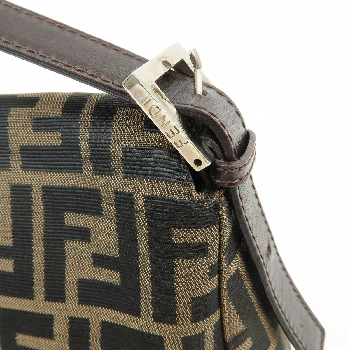 FENDI Mamma Baguette Zucca Canvas Leather Hand Bag Brown 26325