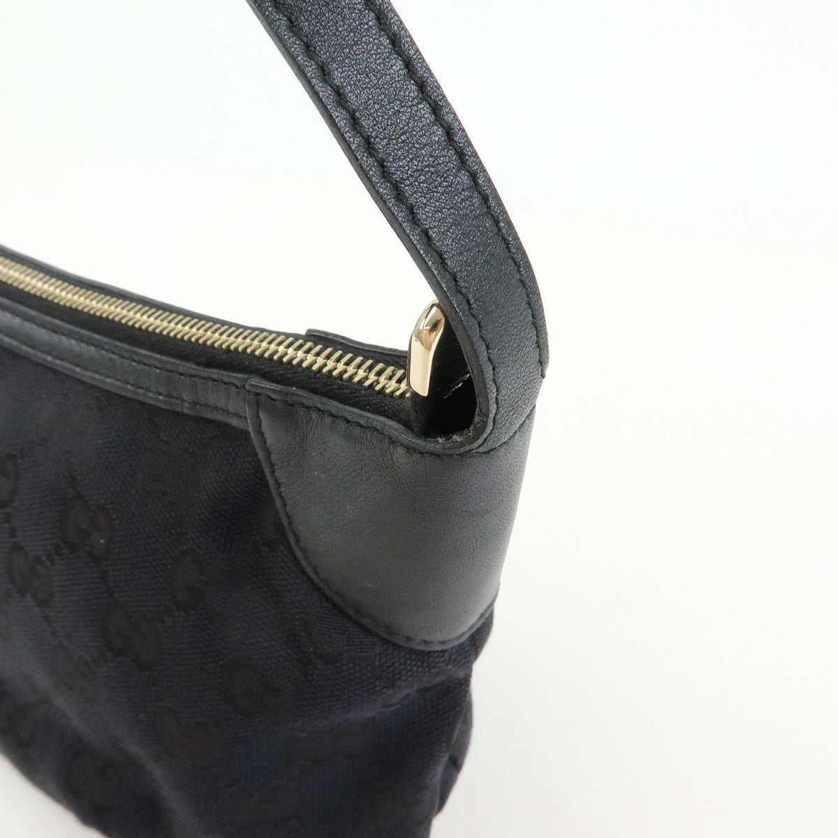 GUCCI Sherry GG Canvas Leather Accessory Pouch Hand Bag Black 224093