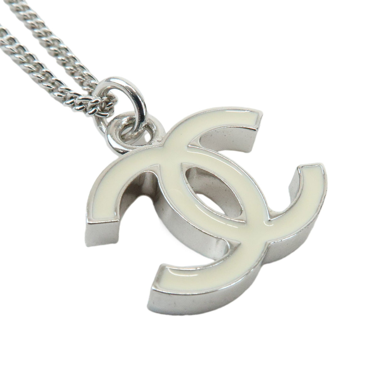 CHANEL COCO Mark Metal Necklace Silver Off White A26877