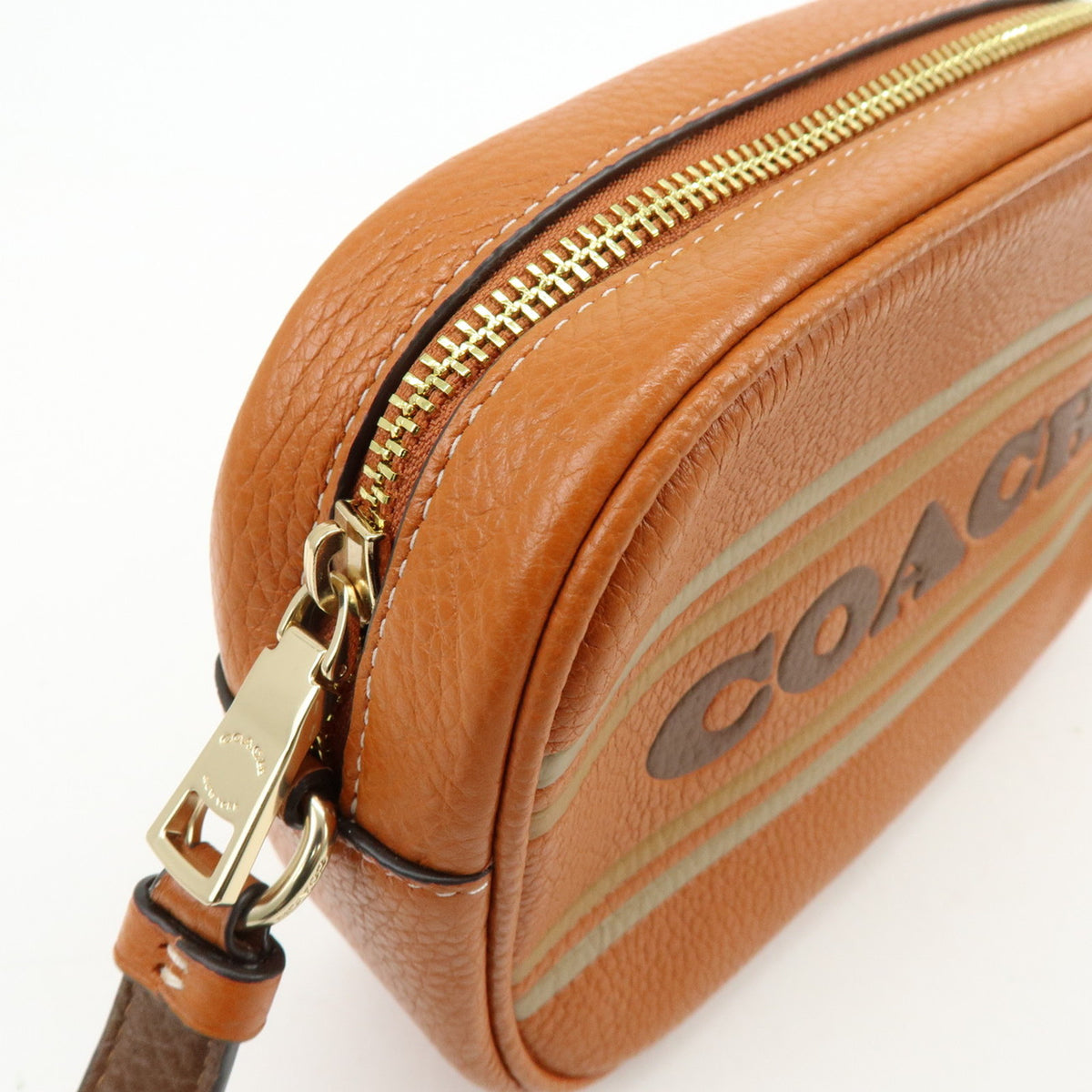 COACH Logo Leather Shoulder Bag Crossbody Bag Camel Brown