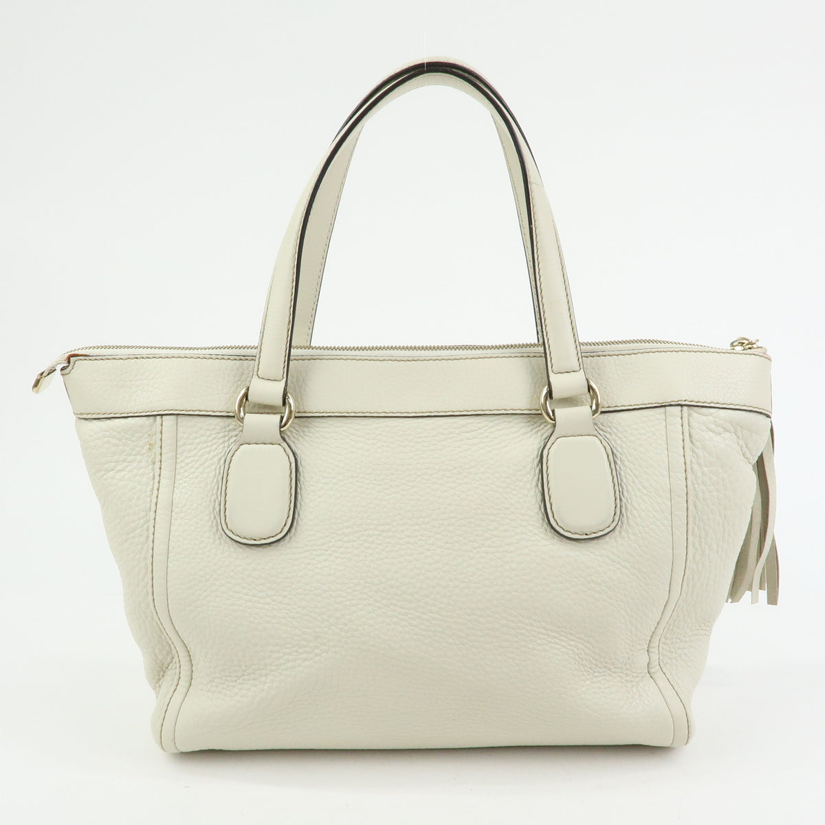 GUCCI Soho Interlocking G Leather Tote Bag Hand Bag Tassel Ivory 282307