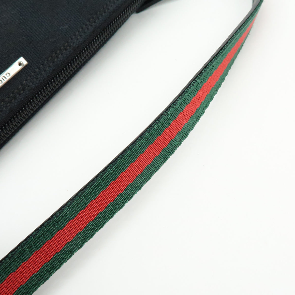 GUCCI Boat Bag Sherry GG Canvas Leather Hand Bag Pouch Black 141809