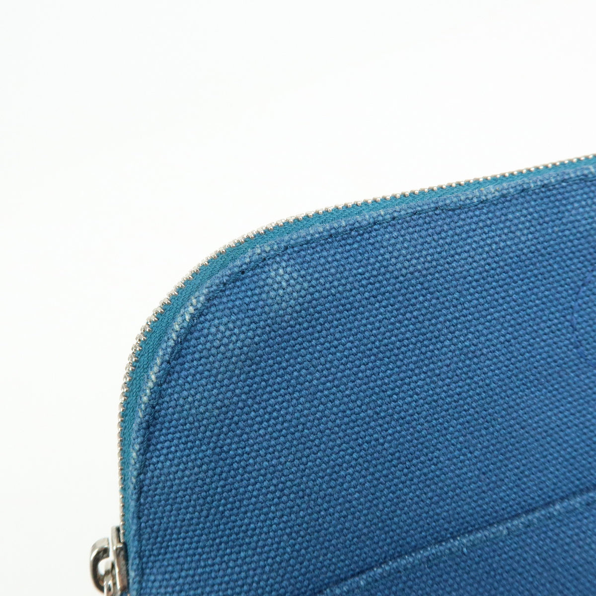 HERMES Bolide Mini Cotton Leather Cosmetic Pouch Blue
