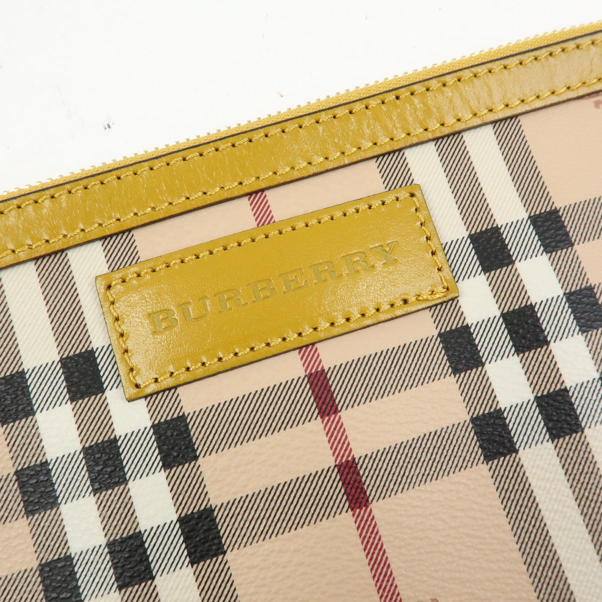 BURBERRY Haymarket Check PVC Leather Tote Bag Beige Mustard Yellow
