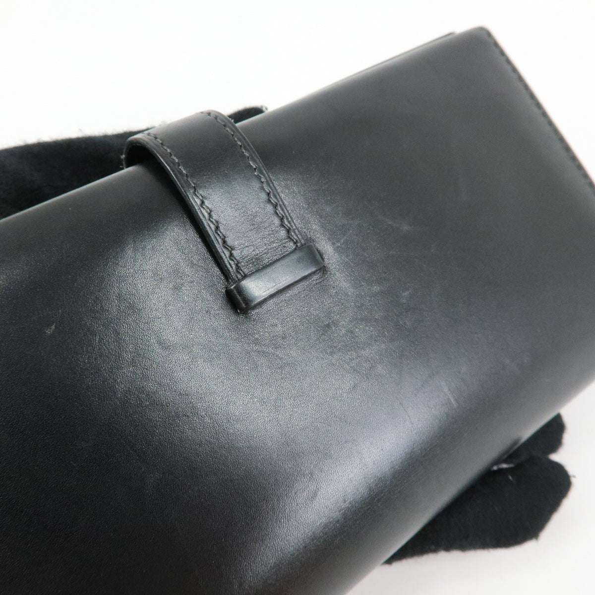 HERMES Bearn Leather Bi-fold Long Wallet □I Stamped Black Gold