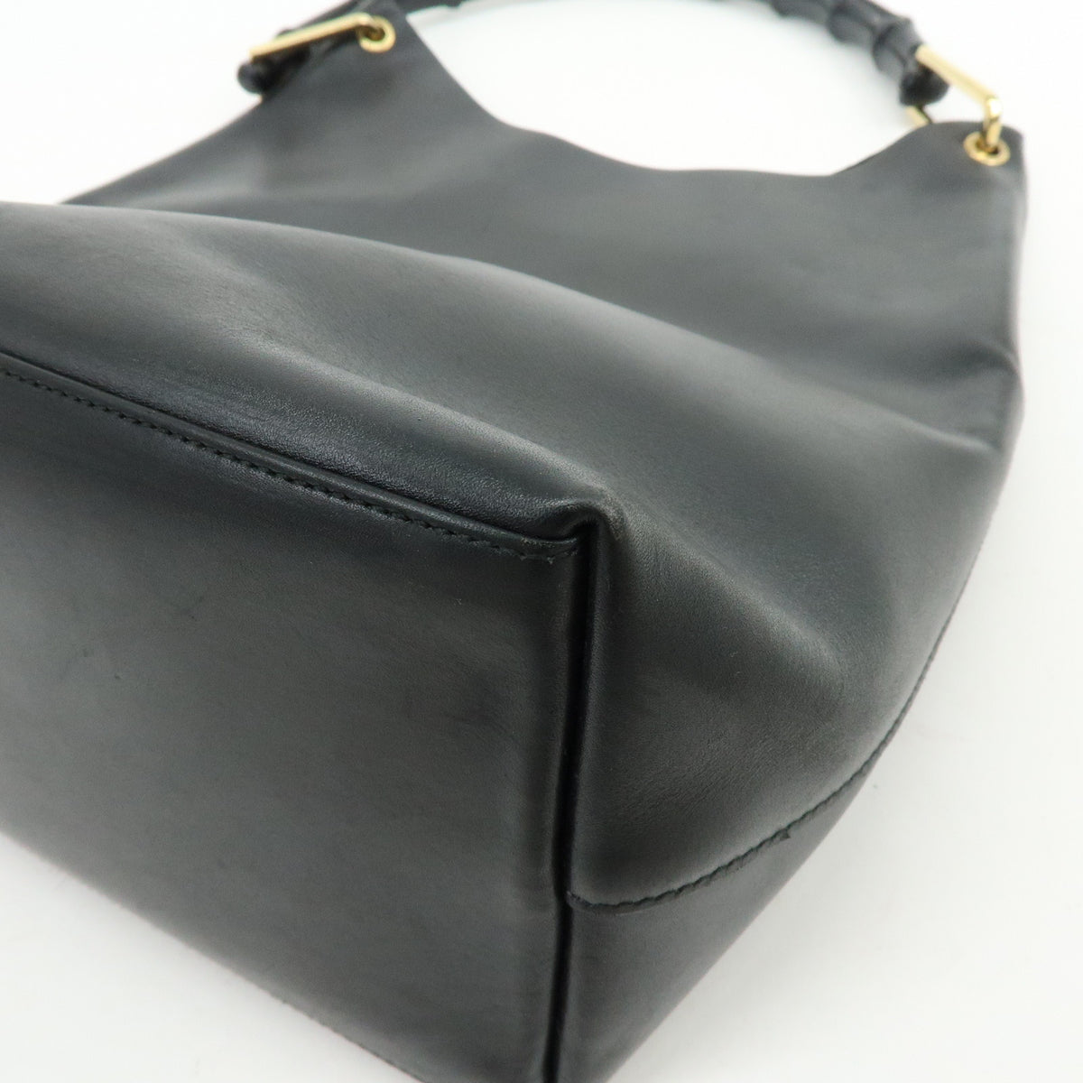 GUCCI Bamboo Leather Shoulder Bag Hand Bag  Black 001・2058