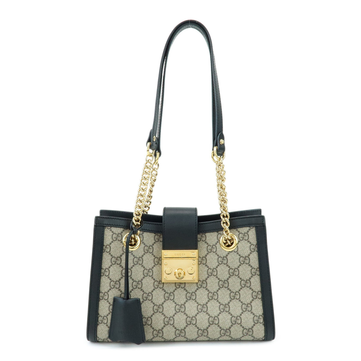 GUCCI Padlock GG Small GG Supreme Chain Shoulder Bag Beige Black 498156