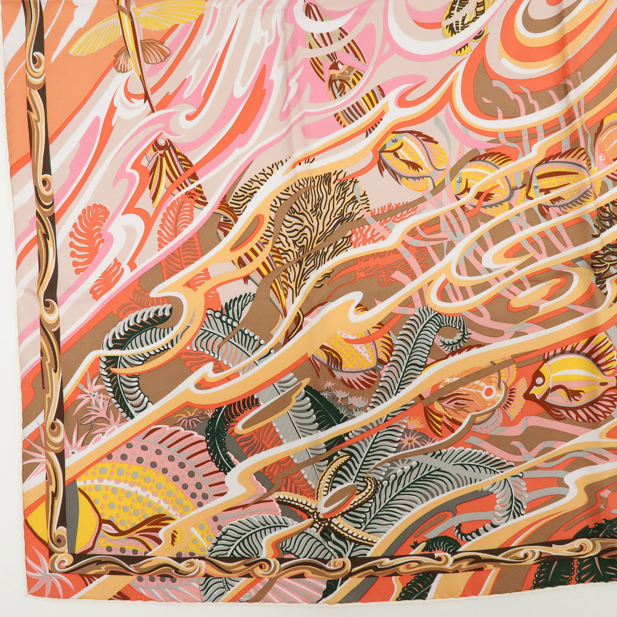 HERMES Carre 90 Silk 100% Scarf De la Mer au Ciel Orange