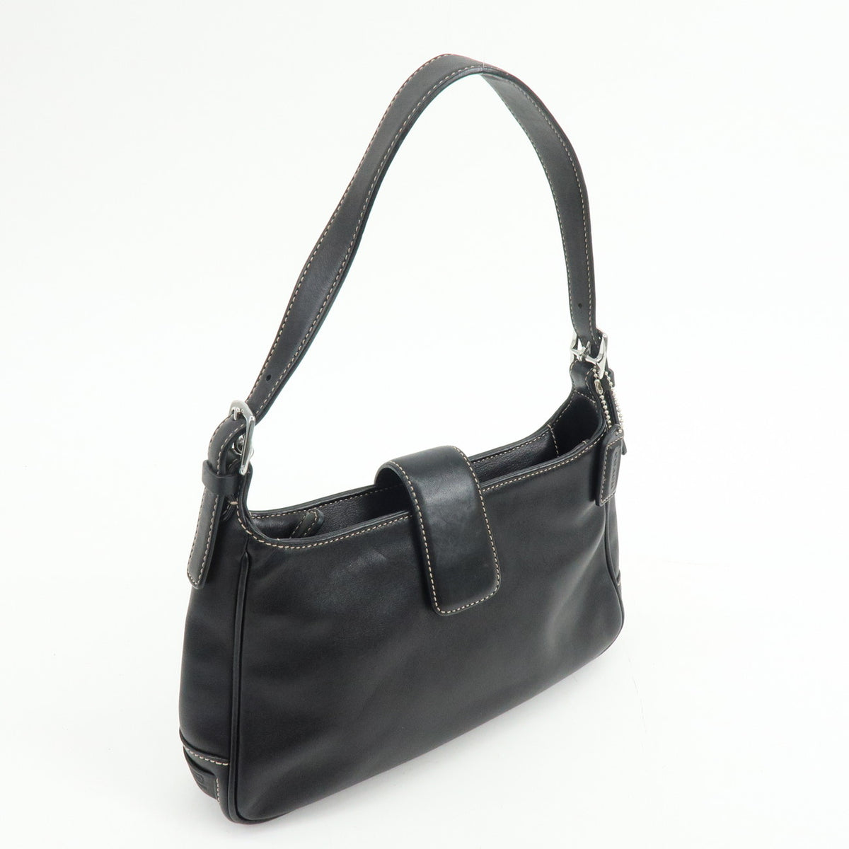 COACH Logo Leather Shoulder Bag Hand Bag Black 7789