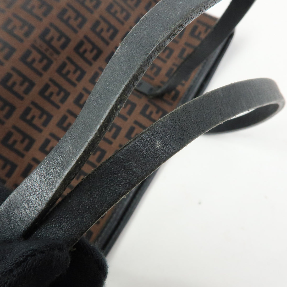 FENDI Zucchino Canvas Leather Tote Bag Hand Bag Brown Black 8BH075
