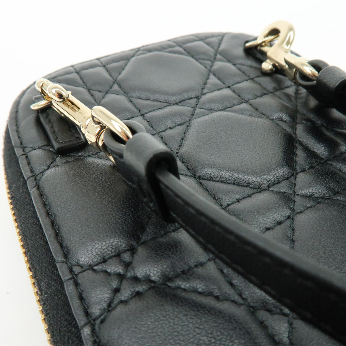 Christian Dior Cannage Lamb Skin Phone Holder Phone Case Black