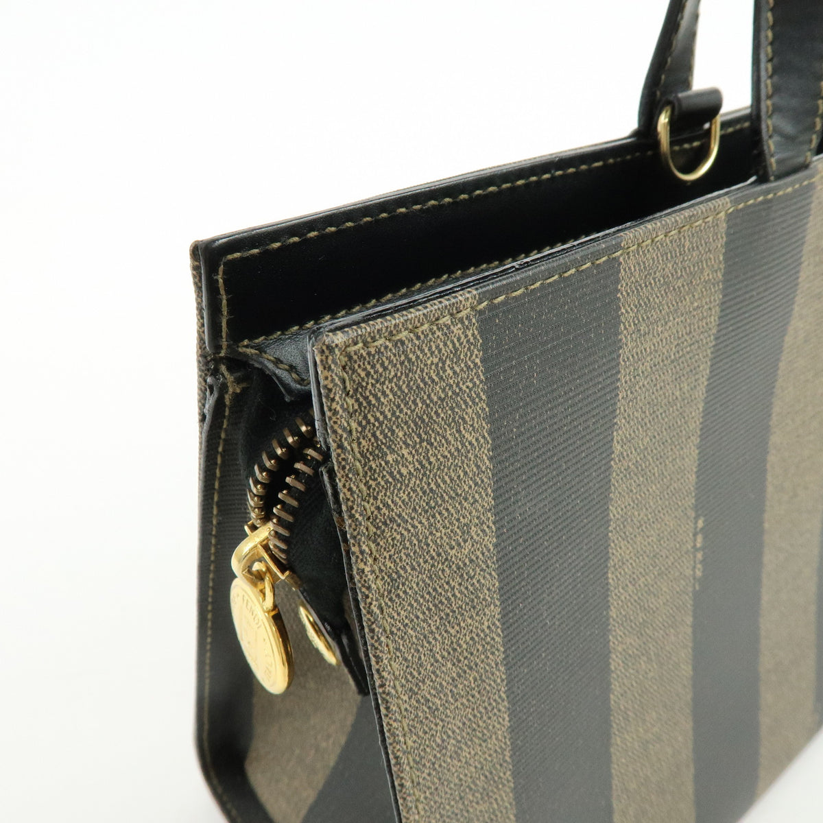 FENDI Pequin PVC Leather 2Way Hand Bag Black Brown 261390