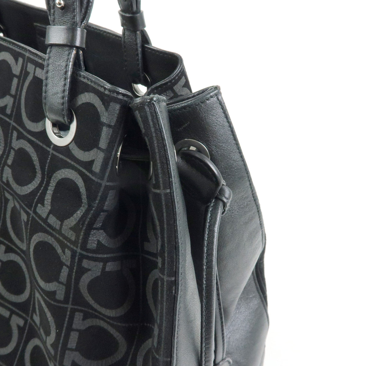 Ferragamo Gancini Suede Leather Shoulder Bag Tote Bag Black