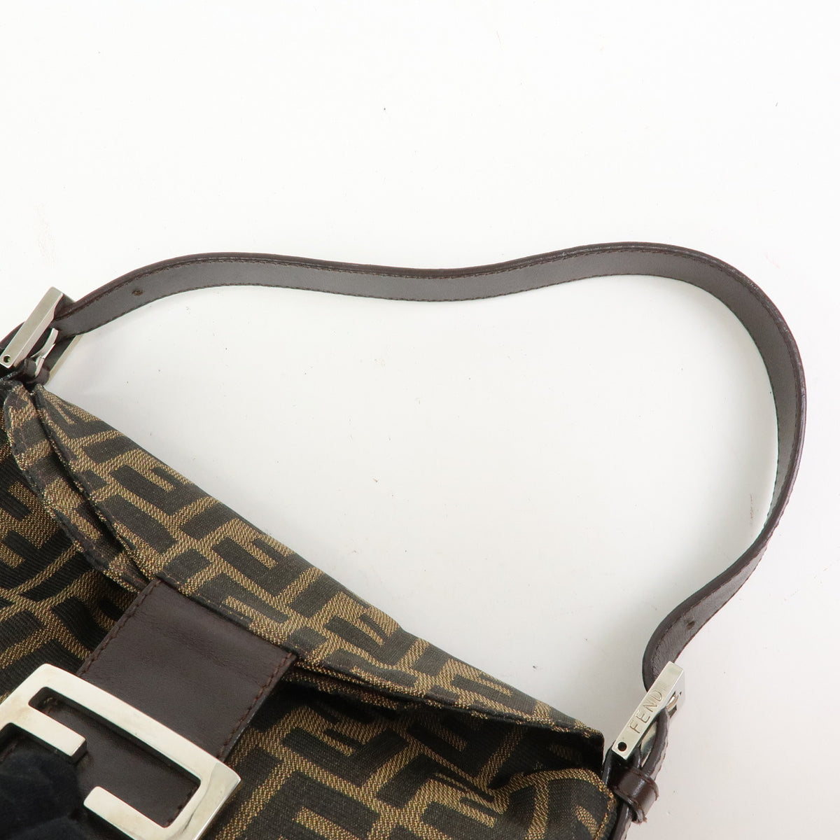 FENDI Zucca Canvas Leather Shoulder Bag Brown Black 125895
