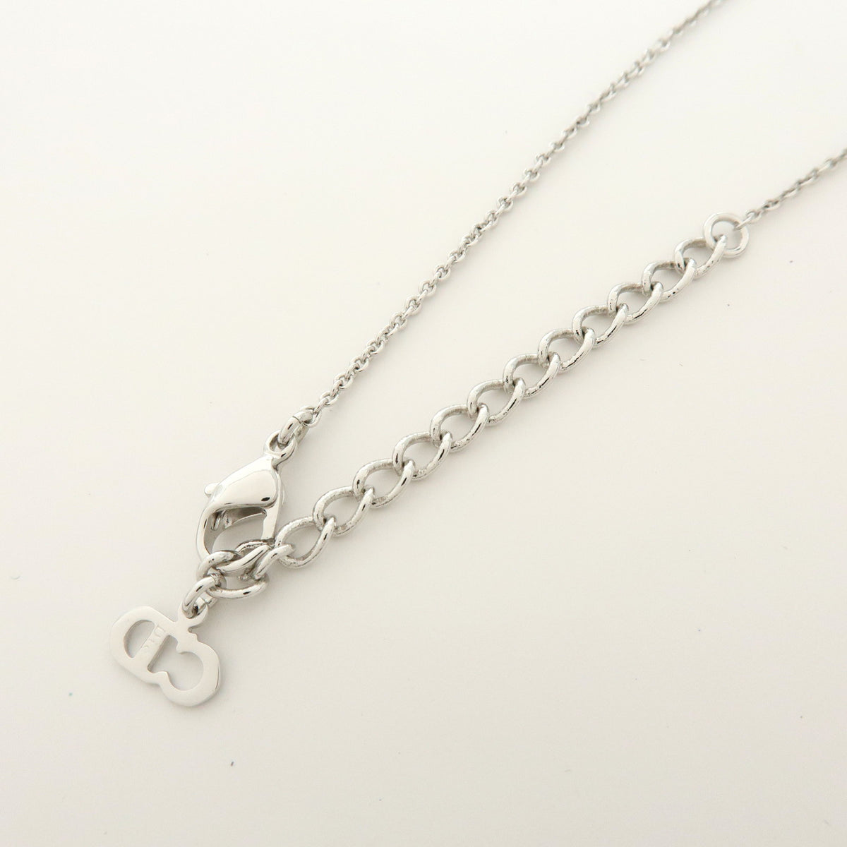 Christian Dior Metal Rhinestone Logo Cube Necklace Silver