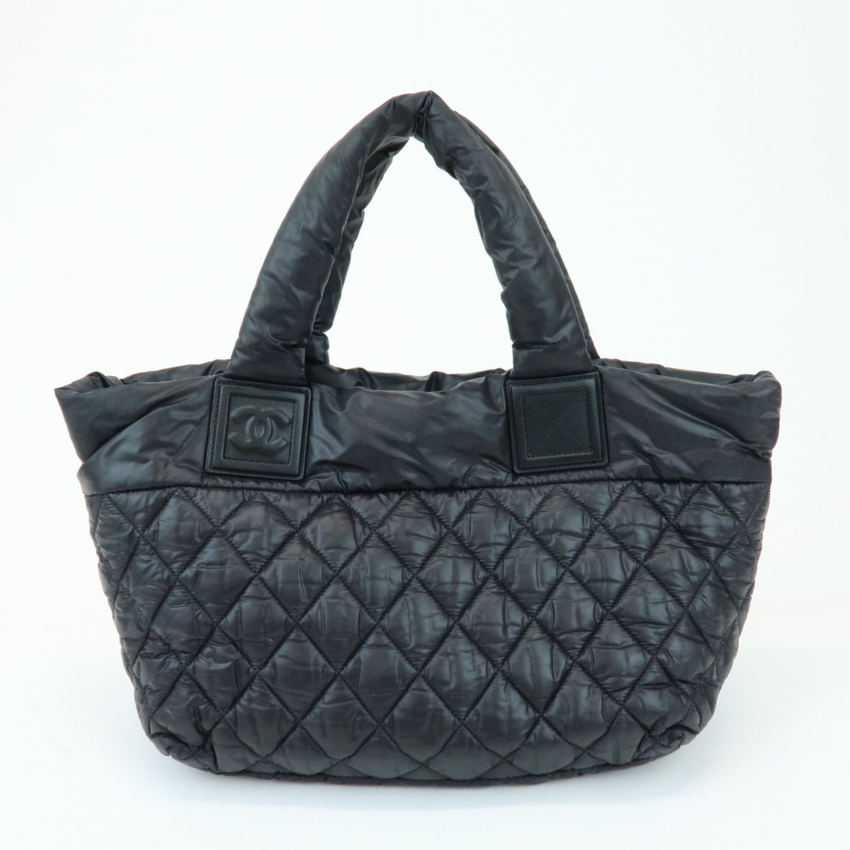 CHANEL COCO Cocoon PM Nylon Leather Small Tote Hand Bag Black A48610