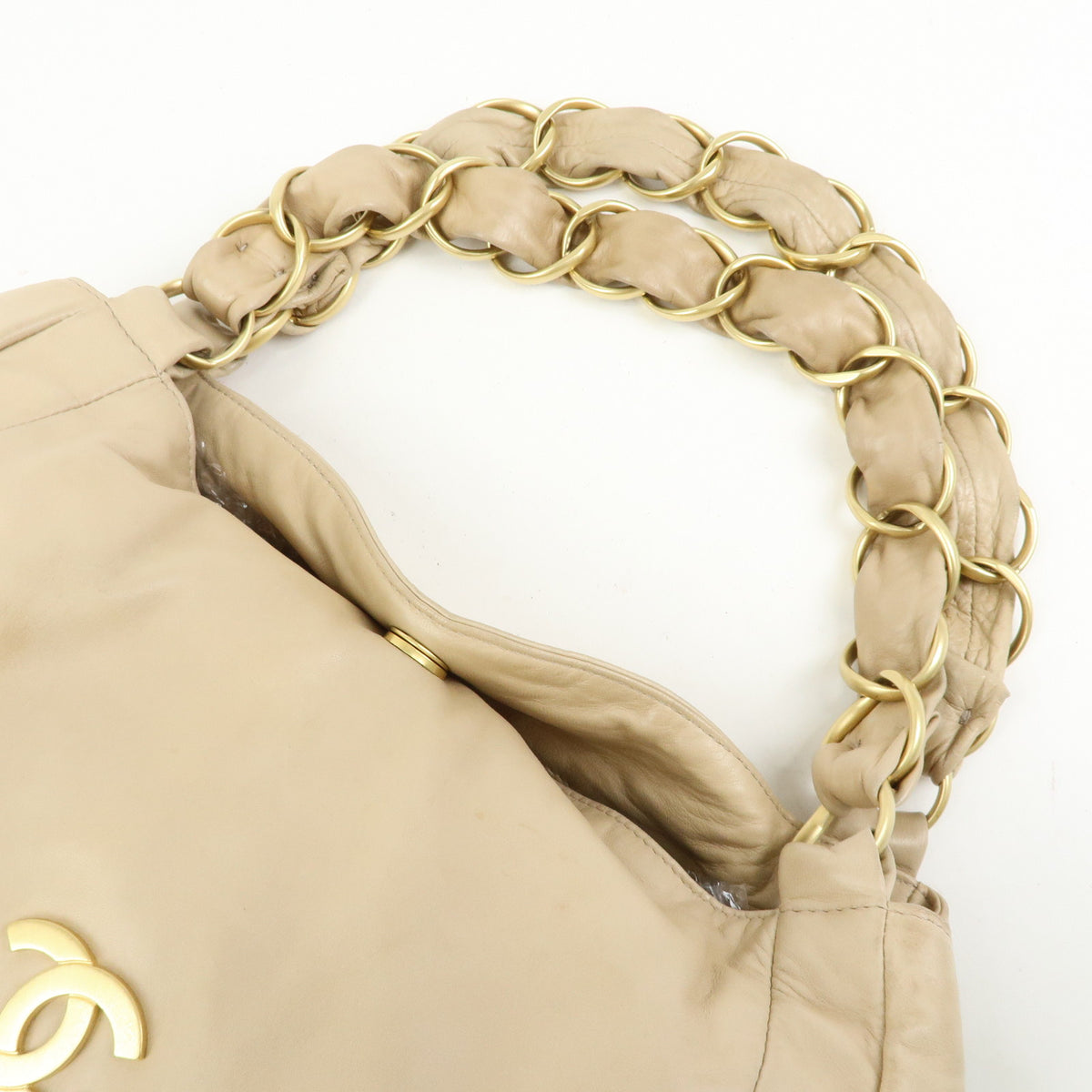 CHANEL COCO Mark Lamb Skin Chain Shoulder Bag Hand Bag Beige