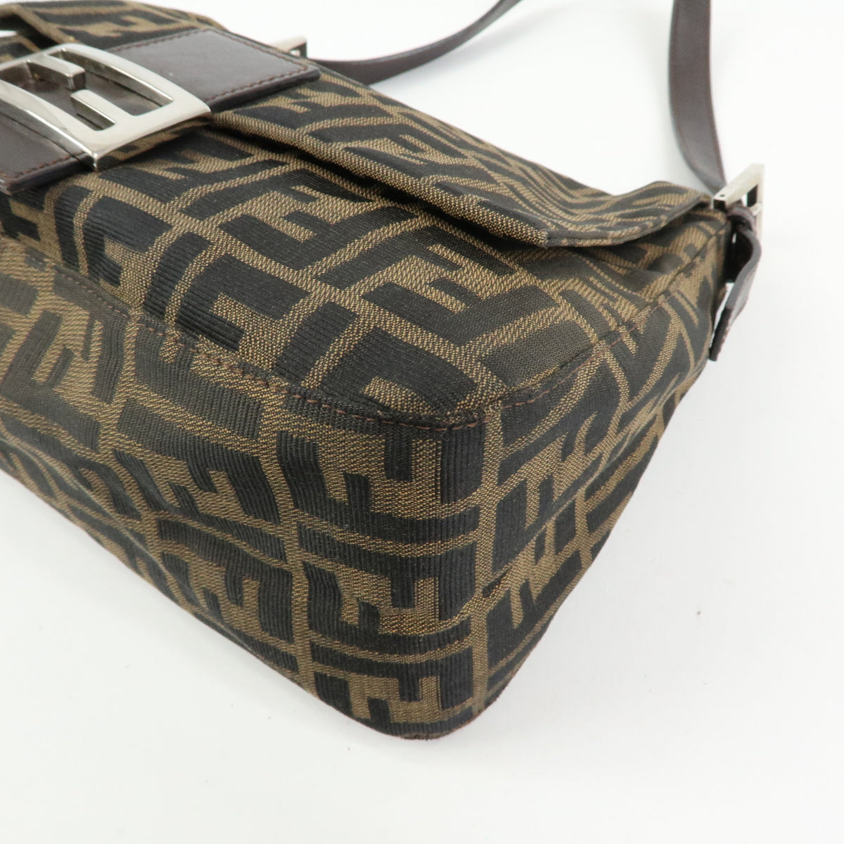 FENDI Zucca Mamma Baguette Canvas Leather Shoulder Bag Brown 26325
