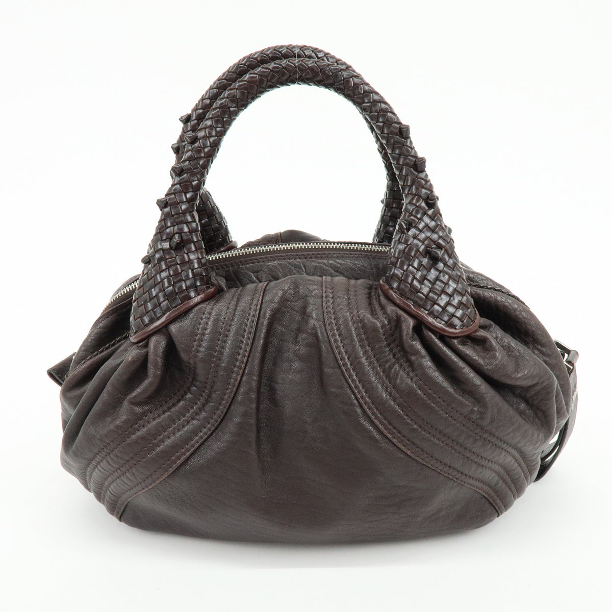 FENDI Zucca Mini Spy Bag Leather Hand Bag Dark Brown 8BL078
