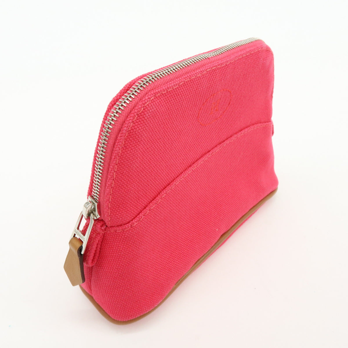 HERMES Cotton Canvas Leather Mini Bolide Pouch Pink Beige